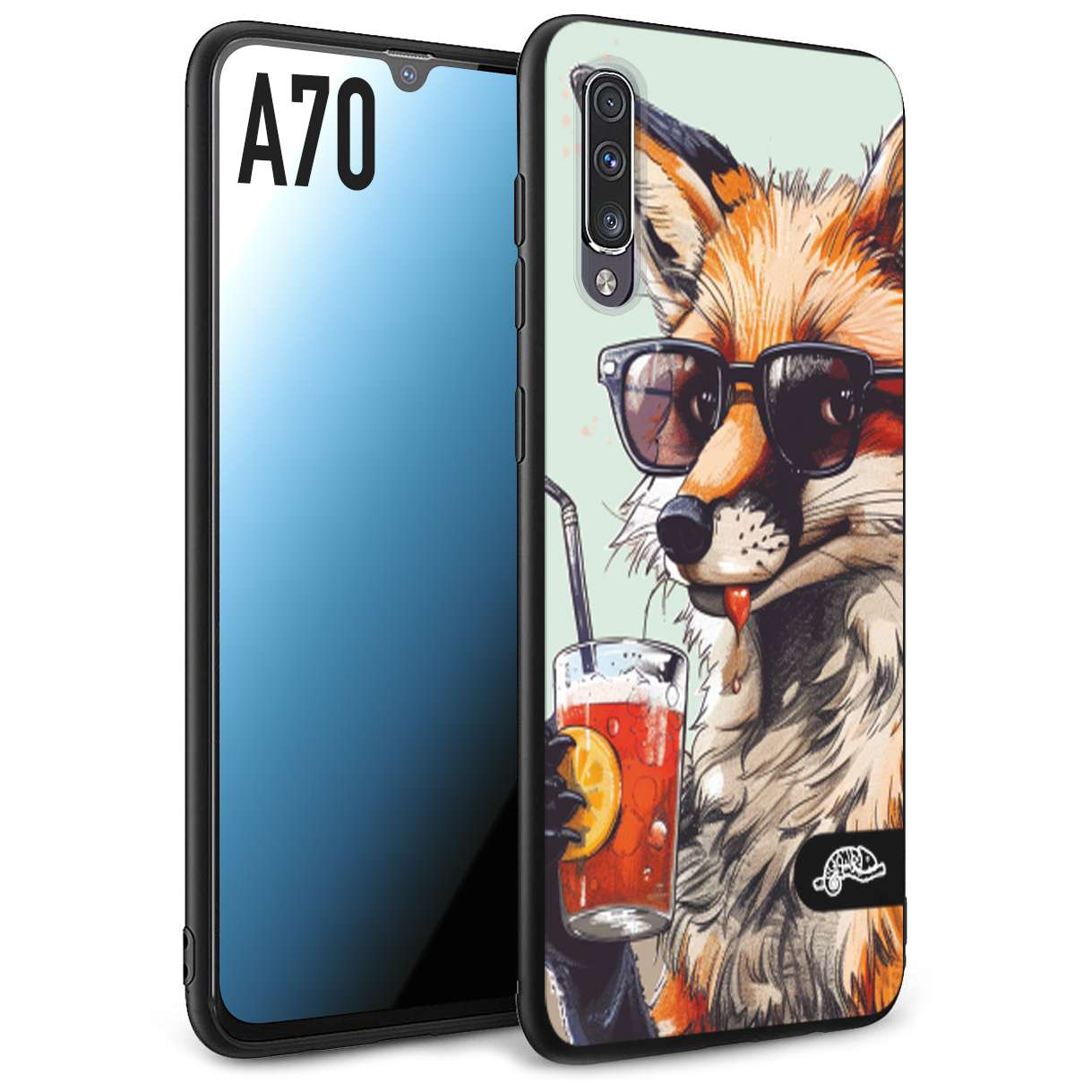 CUSTOMIZZA - Custodia cover nera morbida in tpu compatibile per Samsung A70 estate disegnata cocktails animali simpatici fox volpe negroni