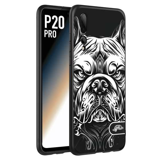 CUSTOMIZZA - Custodia cover nera morbida in tpu compatibile per Huawei P20 PRO bulldog bianco a rilievo disegnato tattoo tatuaggio