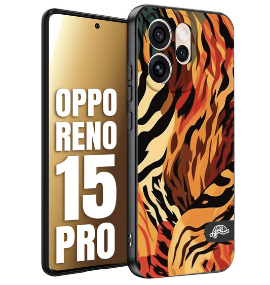 CUSTOMIZZA - Custodia cover nera morbida in tpu compatibile per Oppo Reno 15 PRO leopardato maculato tigrato tiger colorata gialla rossa arancio