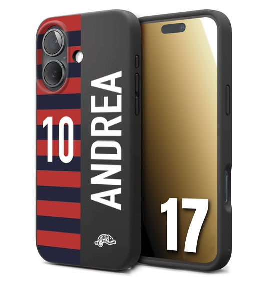CUSTOMIZZA - Custodia cover nera morbida in tpu compatibile per iPhone 17 personalizzata calcio football nome e numero calciatori rossoblu