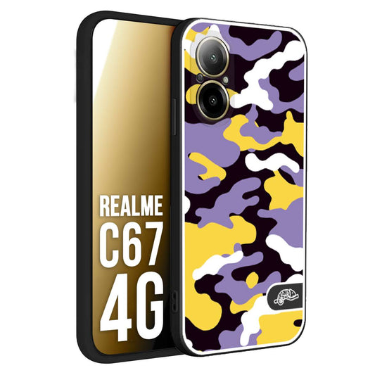 CUSTOMIZZA - Custodia cover nera morbida in tpu compatibile per Realme C67 4G camouflage mimetico militare viola lilla giallo