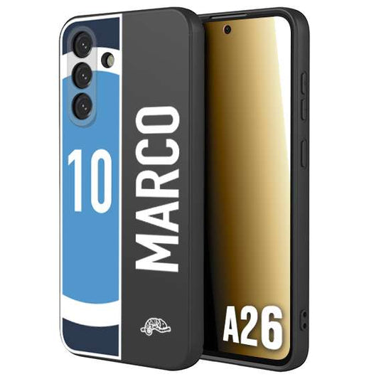 CUSTOMIZZA - Custodia cover nera morbida in tpu compatibile per Samsung A26 personalizzata calcio football nome e numero calciatori biancoazzurri bianco celesti