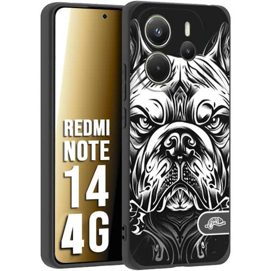 CUSTOMIZZA - Custodia cover nera morbida in tpu compatibile per Xiaomi Redmi Note 14 4G bulldog bianco a rilievo disegnato tattoo tatuaggio