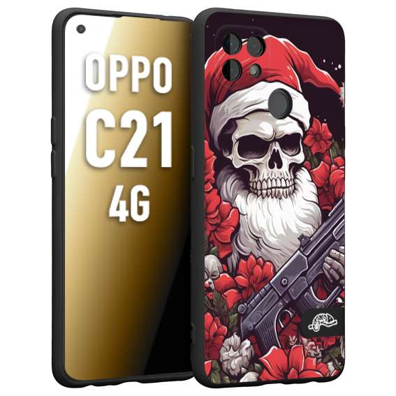 CUSTOMIZZA - Custodia cover nera morbida in tpu compatibile per Oppo Realme C21 4G teschio natale santa claus fiori tattoo disegnato