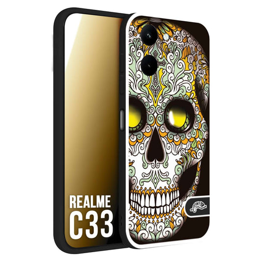 CUSTOMIZZA - Custodia cover nera morbida in tpu compatibile per Oppo Realme C33 teschio messicano Mexican skull bianco verde giallo