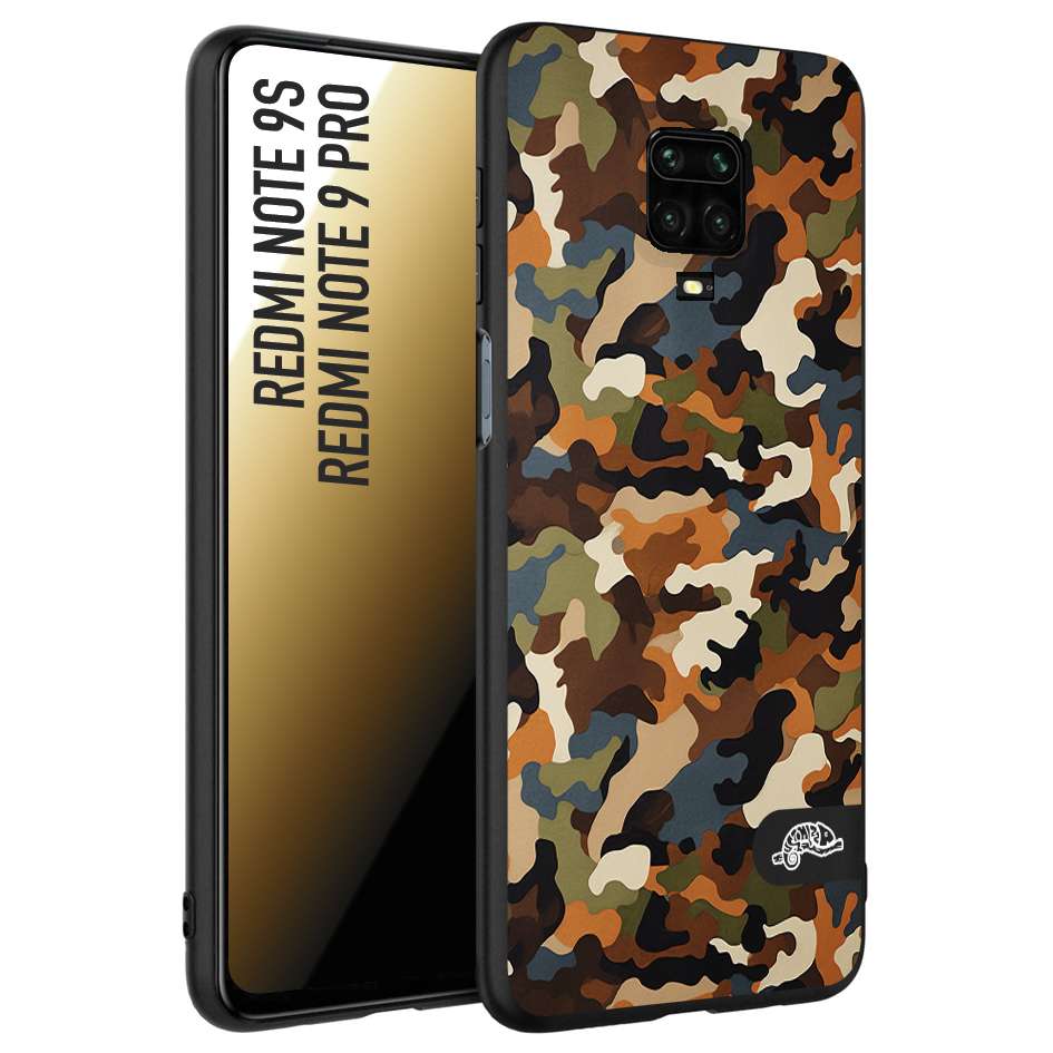 CUSTOMIZZA - Custodia cover nera morbida in tpu compatibile per Xiaomi Redmi Note 9S - Note 9 PRO camouflage mimetico militare moderno blu marrone beige