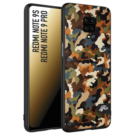 CUSTOMIZZA - Custodia cover nera morbida in tpu compatibile per Xiaomi Redmi Note 9S - Note 9 PRO camouflage mimetico militare moderno blu marrone beige