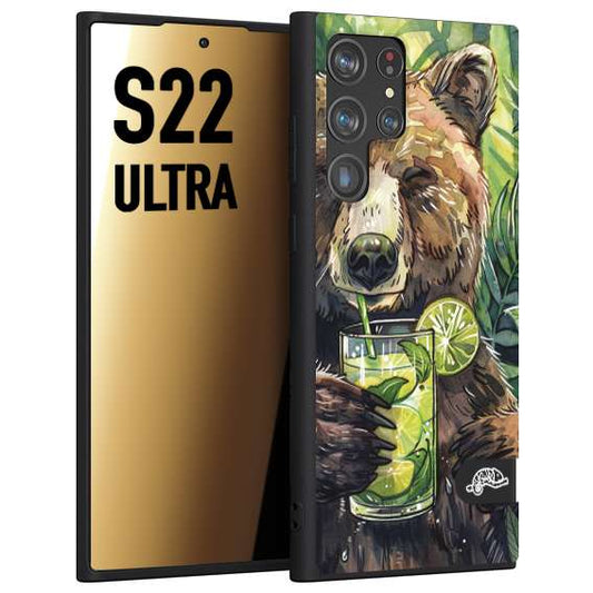 CUSTOMIZZA - Custodia cover nera morbida in tpu compatibile per Samsung S22 ULTRA fiori estate disegnata cocktails animali simpatici orso bear negroni