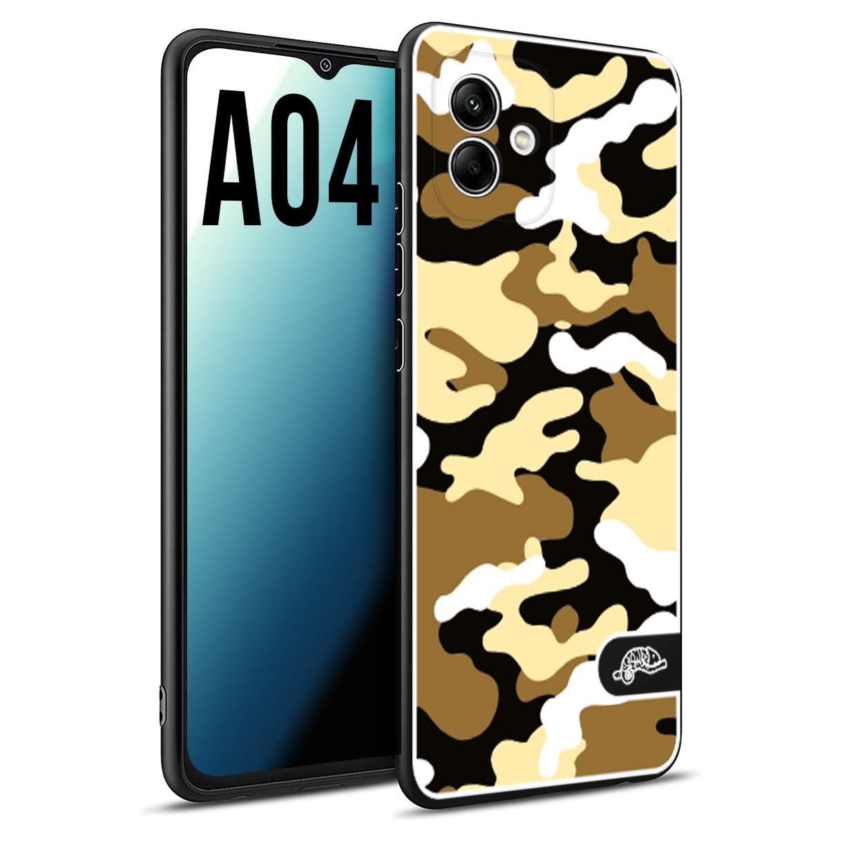 CUSTOMIZZA - Custodia cover nera morbida in tpu compatibile per Samsung A04 camouflage mimetico militare giallo desert brown