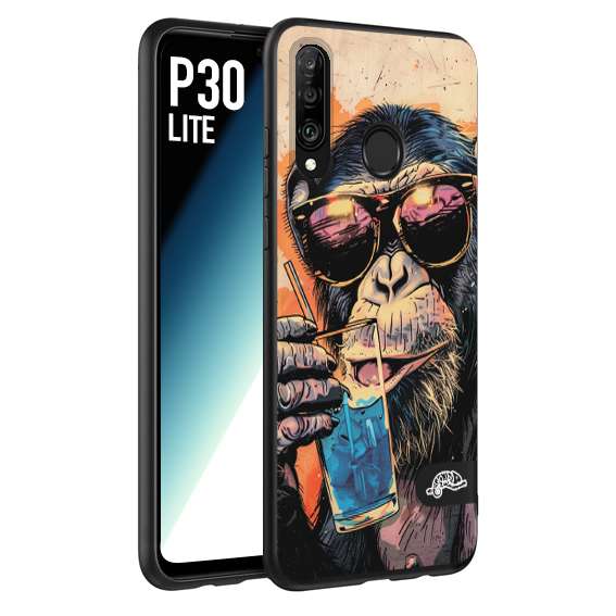 CUSTOMIZZA - Custodia cover nera morbida in tpu compatibile per Huawei P30 LITE estate disegnata cocktails animali simpatici scimmia monkey negroni