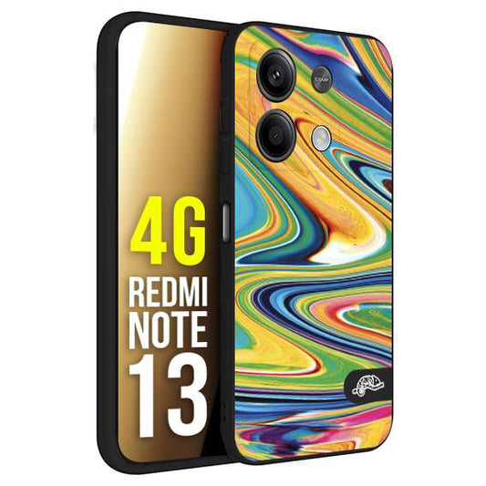 CUSTOMIZZA - Custodia cover nera morbida in tpu compatibile per Xiaomi Redmi Note 13 4G colorata fantasia vortice marmo arcobaleno gialla verde blu