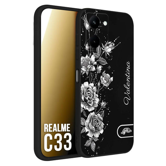 CUSTOMIZZA - Custodia cover nera morbida in tpu compatibile per Oppo Realme C33 a rilievo soft touch personalizzata nome rose fiori donna