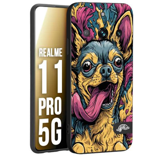 CUSTOMIZZA - Custodia cover nera morbida in tpu compatibile per Realme 11 PRO 5G Chihuahua illustrazione cane pop art cane street art cartone animato