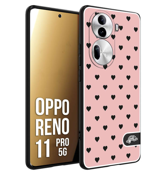 CUSTOMIZZA - Custodia cover nera morbida in tpu compatibile per Oppo Reno 11 PRO 5G cuori pois rosa donna pin up vintage