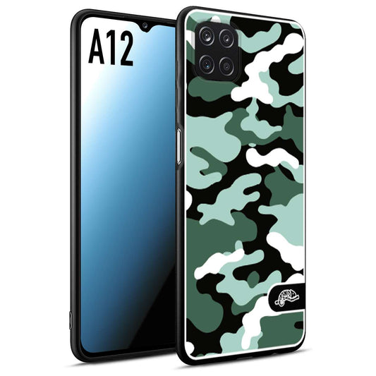 CUSTOMIZZA - Custodia cover nera morbida in tpu compatibile per Samsung A12 camouflage mimetico militare verde green