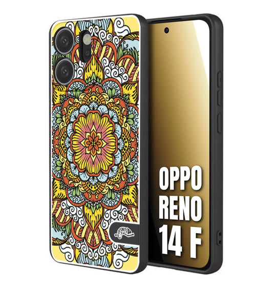 CUSTOMIZZA - Custodia cover nera morbida in tpu compatibile per Oppo Reno 14 F mandala colorato fiore nuvole arancione