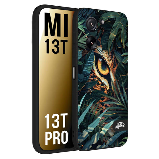 CUSTOMIZZA - Custodia cover nera morbida in tpu compatibile per Xiaomi 13T - 13T PRO animali color giungla tropicale occhio di giaguaro felino disegnato