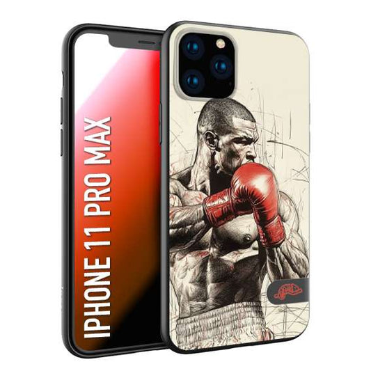 CUSTOMIZZA - Custodia cover nera morbida in tpu compatibile per iPhone 11 PRO MAX pugilato pugili disegno tattoo guantoni box sport ring