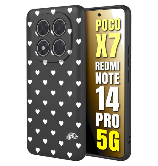 CUSTOMIZZA - Custodia cover nera morbida in tpu compatibile per Xiaomi Redmi Note 14 PRO 5G cuori pois bianchi donna pin up vintage