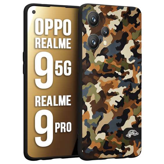 CUSTOMIZZA - Custodia cover nera morbida in tpu compatibile per Realme 9 5G - 9 PRO camouflage mimetico militare moderno blu marrone beige