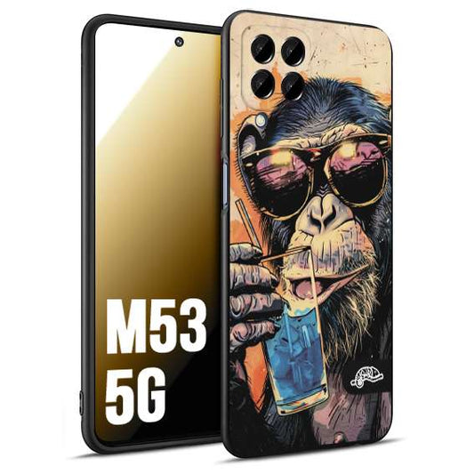 CUSTOMIZZA - Custodia cover nera morbida in tpu compatibile per Samsung M53 5G estate disegnata cocktails animali simpatici scimmia monkey negroni