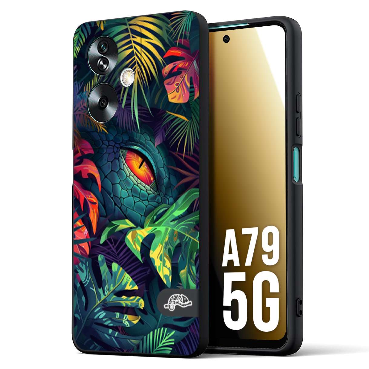 CUSTOMIZZA - Custodia cover nera morbida in tpu compatibile per Oppo A79 5G animali color giungla tropicale occhio di coccodrillo alligatore disegnato