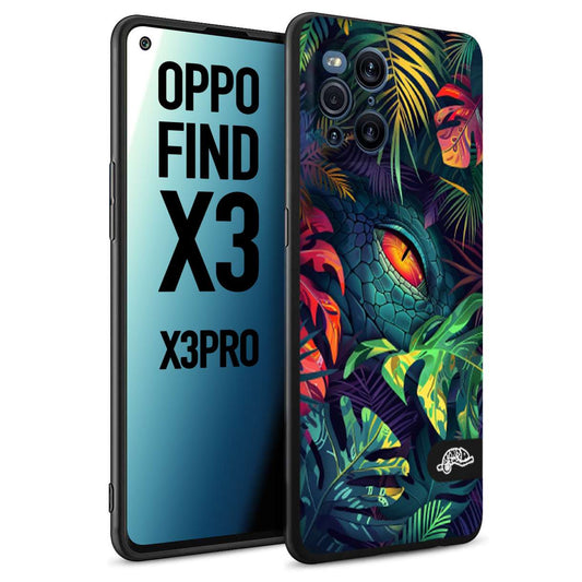 CUSTOMIZZA - Custodia cover nera morbida in tpu compatibile per Oppo Find X3 - Find X3 Pro 5G animali color giungla tropicale occhio di coccodrillo alligatore disegnato