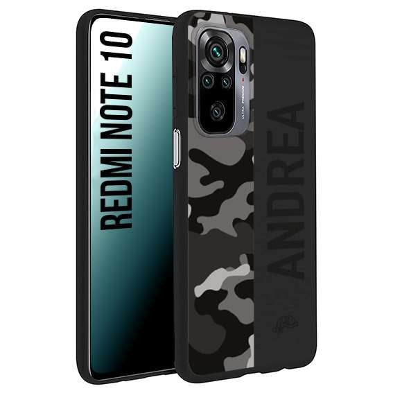 CUSTOMIZZA - Custodia cover nera morbida in tpu compatibile per Xiaomi Redmi Note 10 camouflage mimetico militare personalizzata nome