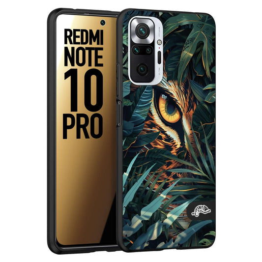CUSTOMIZZA - Custodia cover nera morbida in tpu compatibile per Xiaomi Redmi Note 10 PRO animali color giungla tropicale occhio di giaguaro felino disegnato