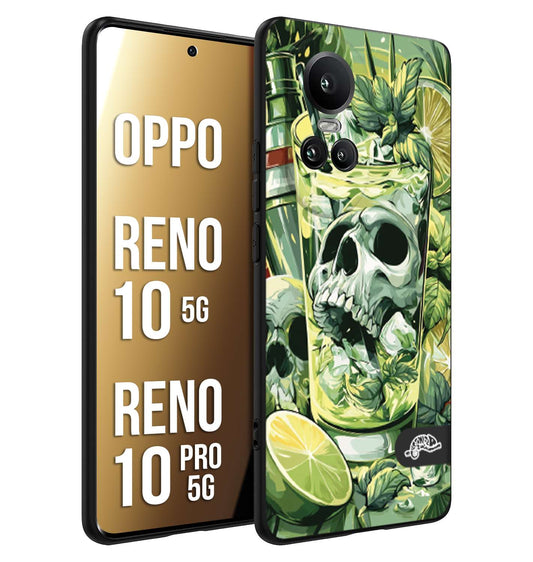 CUSTOMIZZA - Custodia cover nera morbida in tpu compatibile per Oppo Reno 10 5G - 10 PRO 5G Mojito cocktail teschio illustrazione drink lime menta ghiacci tropicale street art