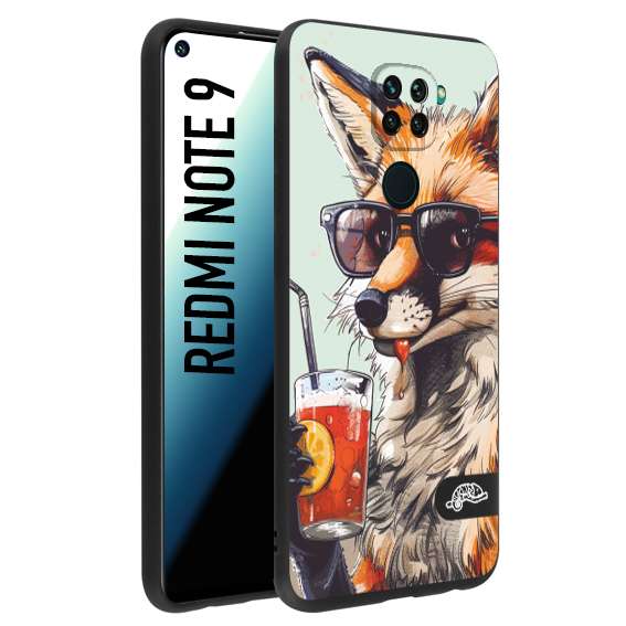 CUSTOMIZZA - Custodia cover nera morbida in tpu compatibile per Xiaomi Redmi Note 9 estate disegnata cocktails animali simpatici fox volpe negroni