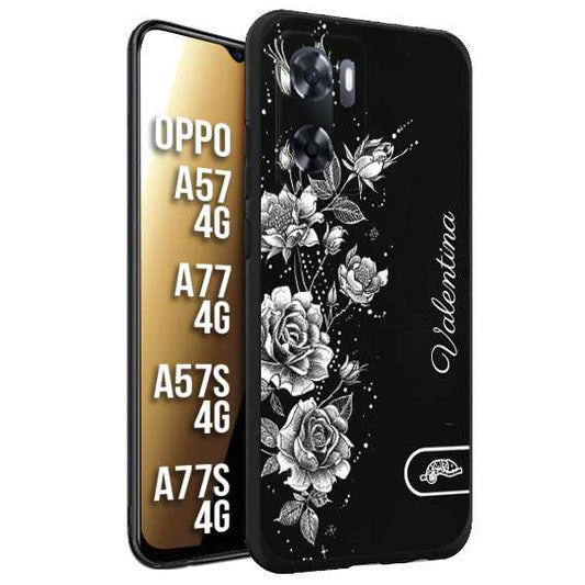 CUSTOMIZZA - Custodia cover nera morbida in tpu compatibile per Oppo A57 - A77 - A57S - A77S (4G) a rilievo soft touch personalizzata nome rose fiori donna