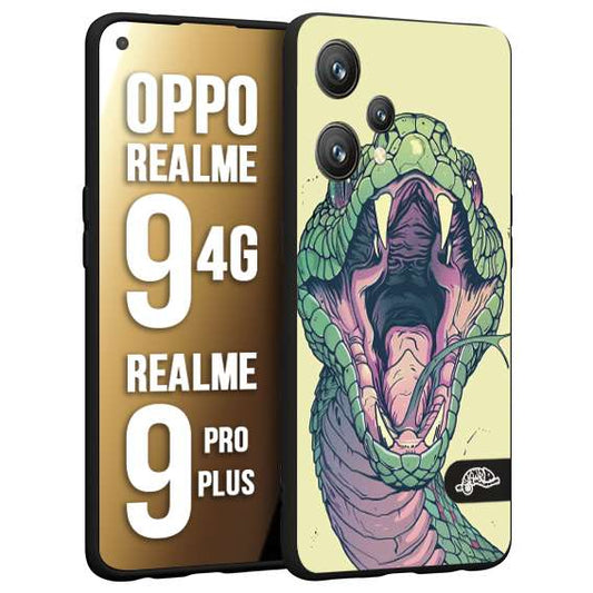 CUSTOMIZZA - Custodia cover nera morbida in tpu compatibile per Realme 9 4G - 9 PRO PLUS snake yellow green serpente tatuaggio tattoo disegnato a mano