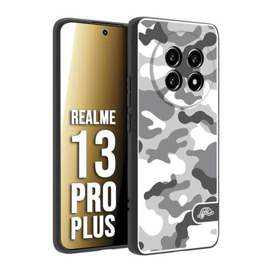 CUSTOMIZZA - Custodia cover nera morbida in tpu compatibile per Realme 13 PRO PLUS camouflage mimetico militare bianco white