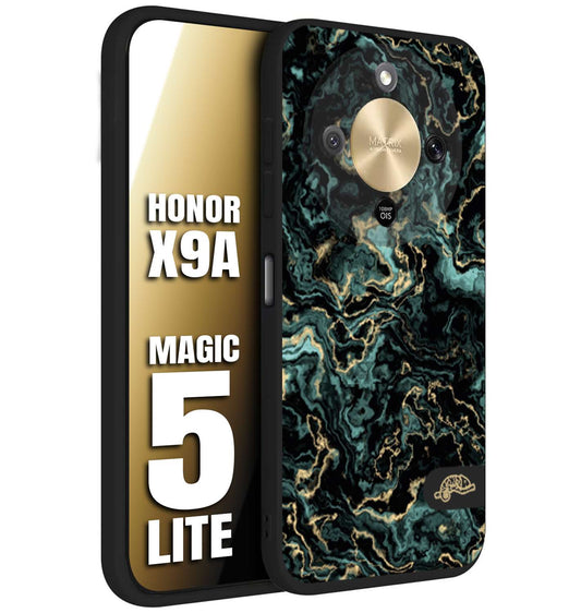 CUSTOMIZZA - Custodia cover nera morbida in tpu compatibile per Honor X9A - Honor Magic 5 Lite effetto marmo marble verde green venature dorato pietra