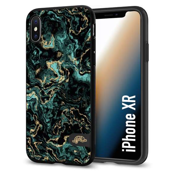 CUSTOMIZZA - Custodia cover nera morbida in tpu compatibile per iPhone Xr effetto marmo marble verde green venature dorato pietra