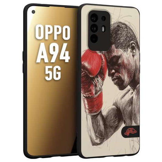CUSTOMIZZA - Custodia cover nera morbida in tpu compatibile per Oppo A94 5G pugilato pugili disegno tattoo guantoni boxer pesi massimi