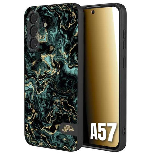 CUSTOMIZZA - Custodia cover nera morbida in tpu compatibile per Samsung A57 effetto marmo marble verde green venature dorato pietra