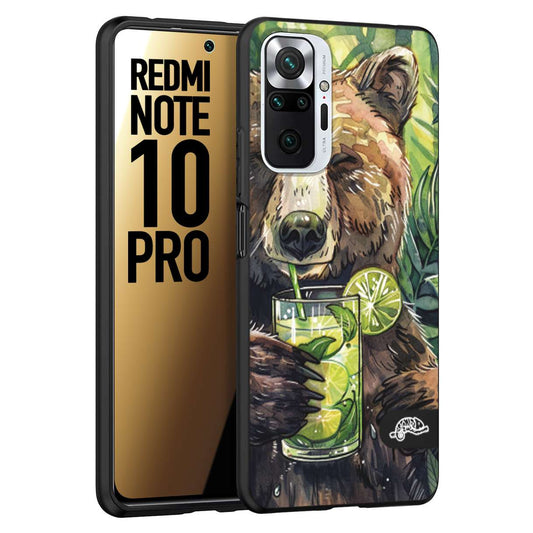 CUSTOMIZZA - Custodia cover nera morbida in tpu compatibile per Xiaomi Redmi Note 10 PRO fiori estate disegnata cocktails animali simpatici orso bear negroni