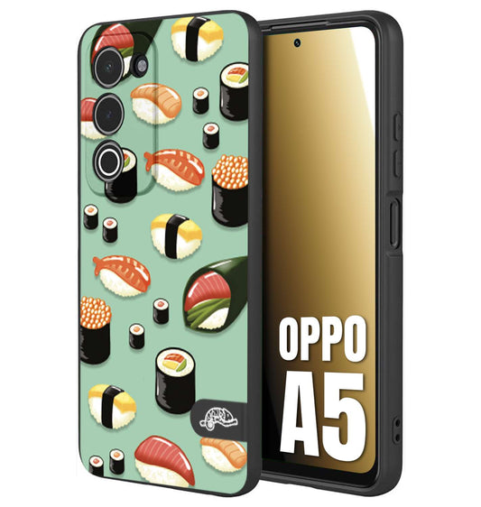 CUSTOMIZZA - Custodia cover nera morbida in tpu compatibile per Oppo A5 sushi disegni giapponese nighiri acquamarina verde