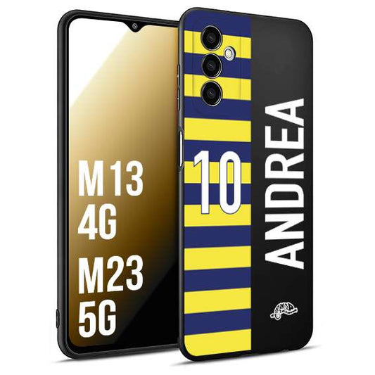 CUSTOMIZZA - Custodia cover nera morbida in tpu compatibile per Samsung M13 4G - M23 5G personalizzata calcio football nome e numero calciatori giallo blu