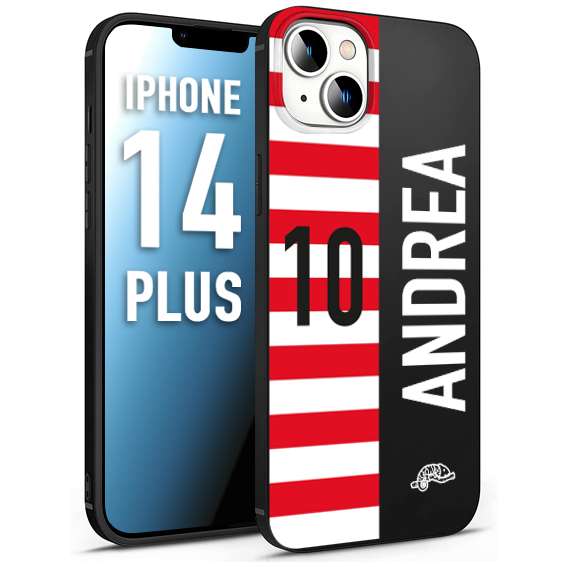 CUSTOMIZZA - Custodia cover nera morbida in tpu compatibile per iPhone 14 PLUS personalizzata calcio football nome e numero calciatori bianco rossa