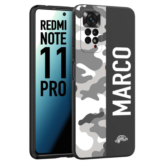 CUSTOMIZZA - Custodia cover nera morbida in tpu compatibile per Xiaomi Redmi Note 11 PRO camouflage mimetico militare personalizzata nome bianco