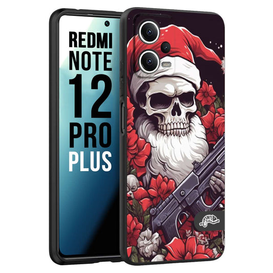 CUSTOMIZZA - Custodia cover nera morbida in tpu compatibile per Xiaomi Redmi Note 12 PRO PLUS teschio natale santa claus fiori tattoo disegnato