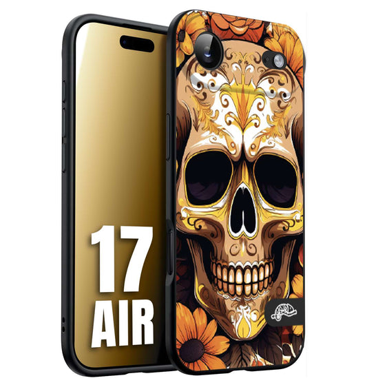 CUSTOMIZZA - Custodia cover nera morbida in tpu compatibile per iPhone 17 AIR teschio messicano colorato dorato fiori tattoo disegnato