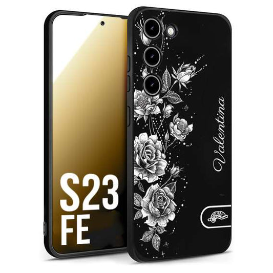 CUSTOMIZZA - Custodia cover nera morbida in tpu compatibile per Samsung S23 FE a rilievo soft touch personalizzata nome rose fiori donna