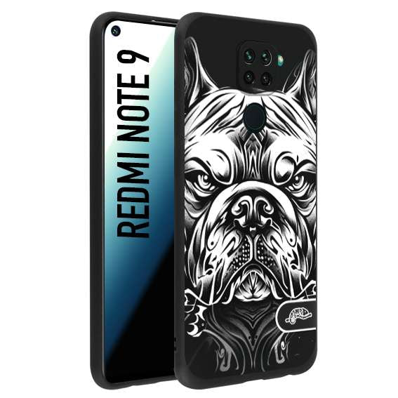 CUSTOMIZZA - Custodia cover nera morbida in tpu compatibile per Xiaomi Redmi Note 9 bulldog bianco a rilievo disegnato tattoo tatuaggio