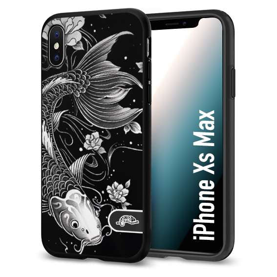 CUSTOMIZZA - Custodia cover nera morbida in tpu compatibile per iPhone Xs Max carpa koi black and white bianco a rilievo disegnato tattoo tatuaggio