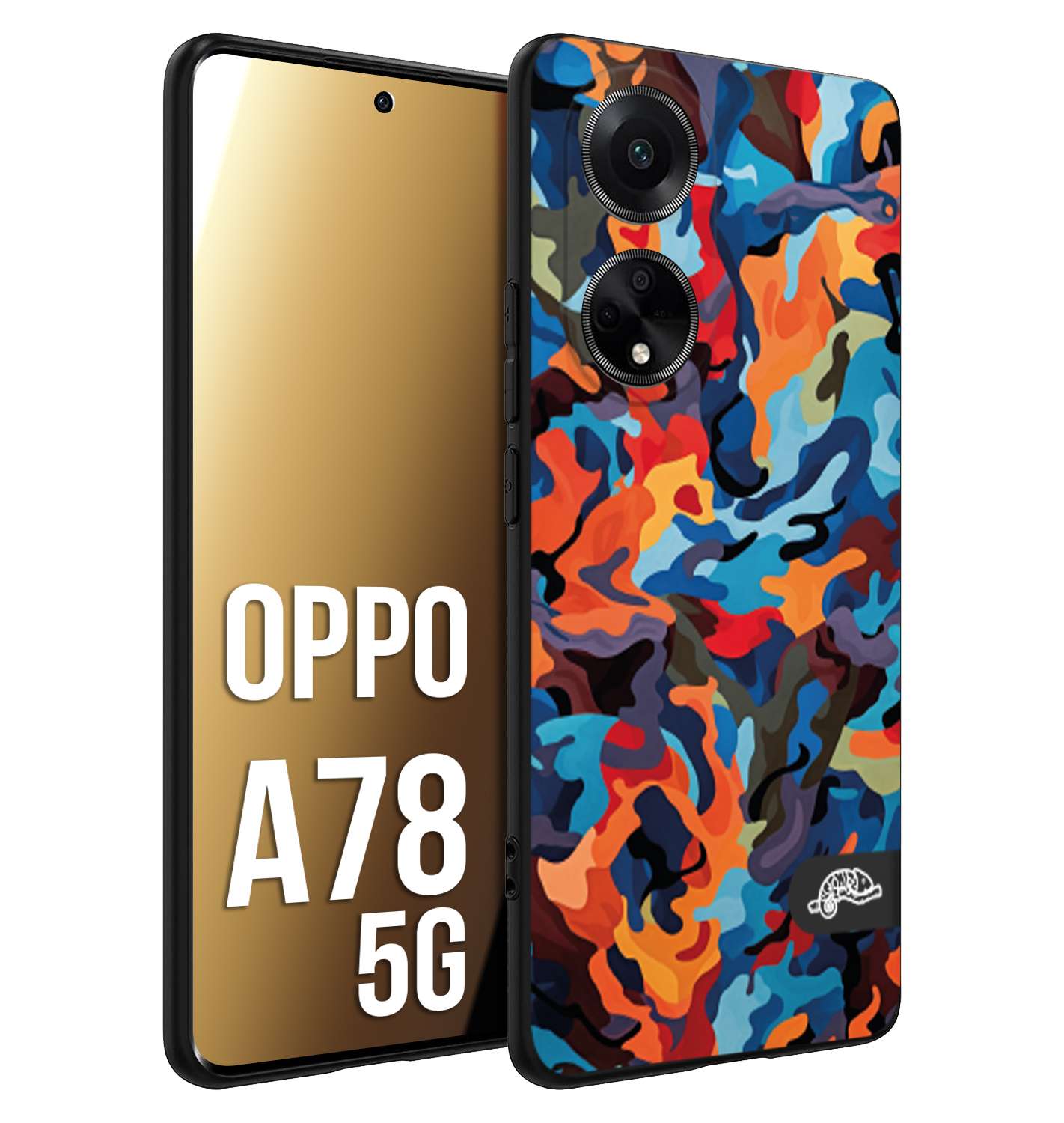 CUSTOMIZZA - Custodia cover nera morbida in tpu compatibile per Oppo A78 5G camouflage mimetico militare moderno blu arancio rosso