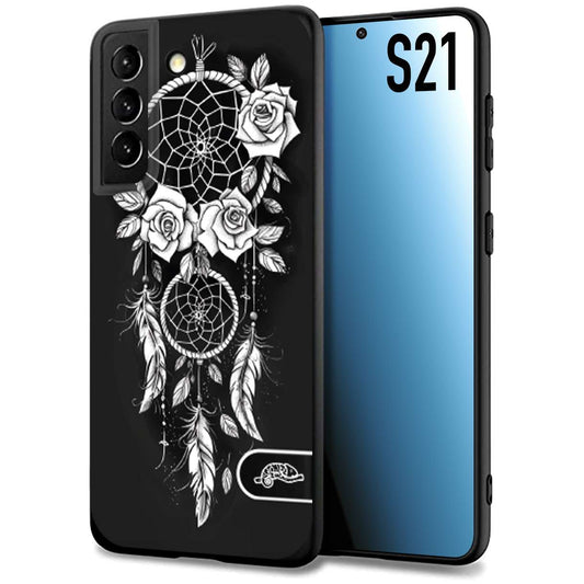 CUSTOMIZZA - Custodia cover nera morbida in tpu compatibile per Samsung S21 acchiappasogni dreamcatcher black and white bianco a rilievo disegnato tattoo tatuaggio